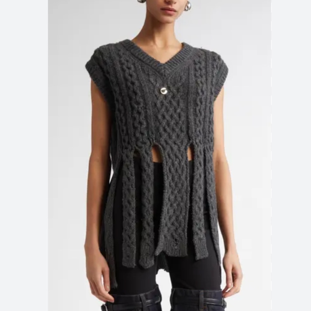 NWT Coperni Shredded Knit Tank Top Sweater Vest Fringe Grey Large Wool